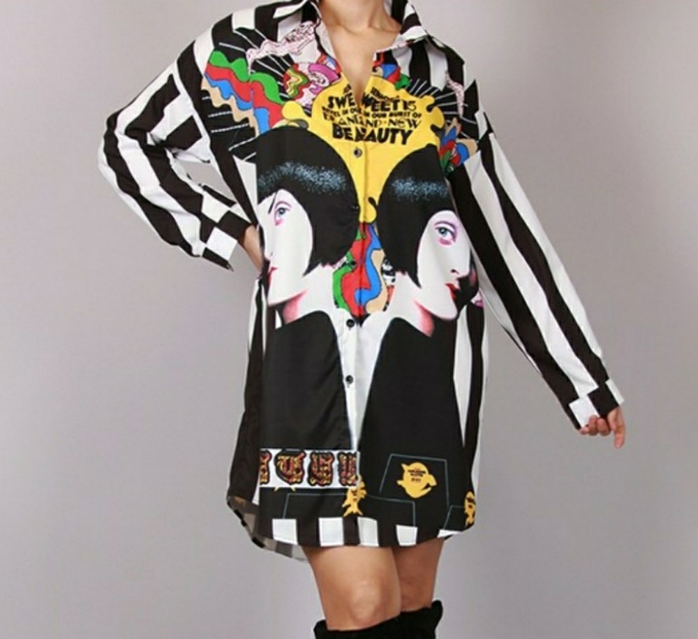 Beauty Graphic Stripe Shirt Dress